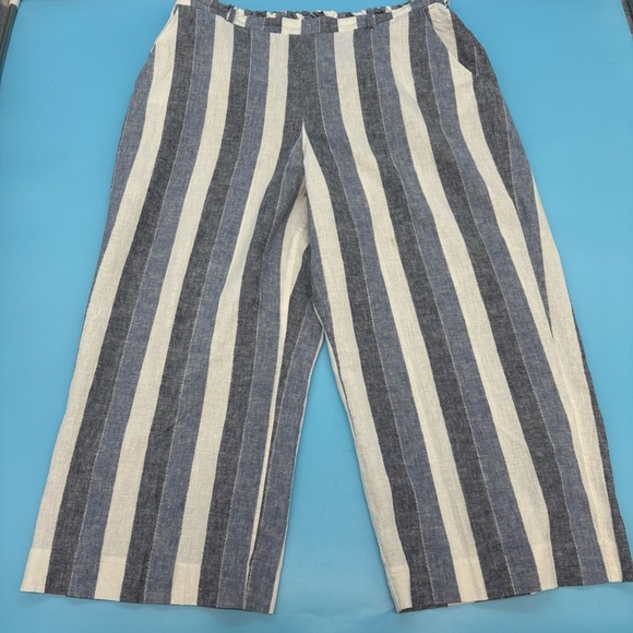 Lauren Conrad Linen Blend Wide Leg Cropped Pants Tan White Stripes New Womens XL - Picture 9 of 9